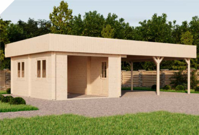 Гараж 52 Дуэт с навесом (Комфорт) - брус 44 мм (фото)